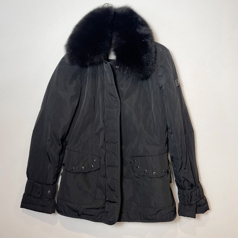 Peuterey Womens Yiska Down Insulated Winter Fur Jacket Black 42 Long Sleeve‎
